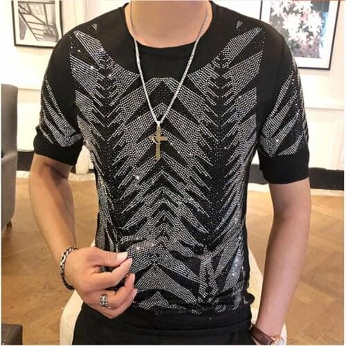 Best selling Europe 2020 fashion new rhinestone mens T-shirt short sleeve shirt quality T-shirt men