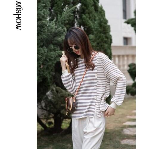 MISHOW 2021 Spring New Womens Sweatshirt Long Sleeve Straped Pullover Fashion Irregular Casual Clothing Female Tops MX21A3615