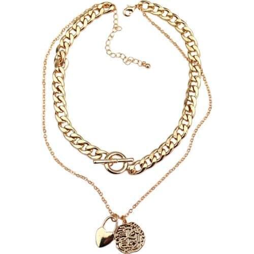 Multilayer Heart Lock Choker Gold Silver Color Metal Irregular Drop Necklace Vintage Love Collar Locks Necklace For Women Party