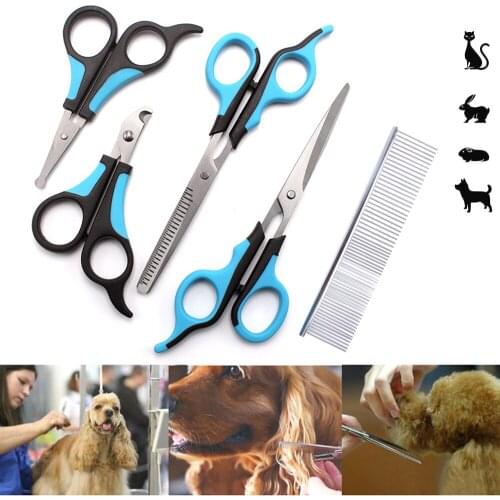 5pcs Pet Dogs Grooming Scissors Set Stainless Steel Cat Hair Thinning Shear Sharp Edge Dog Cutter Animal Barber Cutting Tool