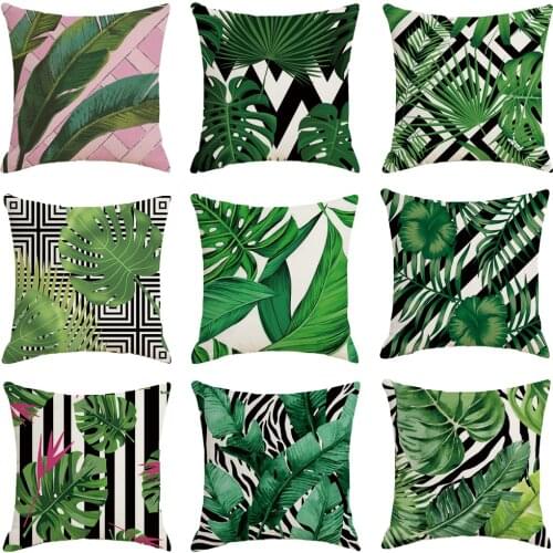 Tropical Leaf Pillowcase Monstera Palm Tree Leaf Pattern Cushion Cover Stripe Decor Pillow Sofa Pillowcase Cushions Pillowcover
