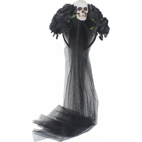 New Halloween Adult Decro Accessories Women Party Rose Flower Skull Hairband Day of Dead Headband Veil Fancy Dress Costume