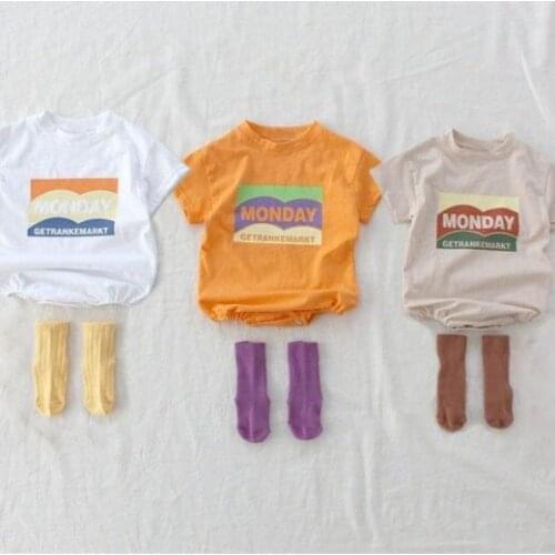 2020 summer new Korean cute babys short sleeve personalized letter pattern Conjoined climbing suit