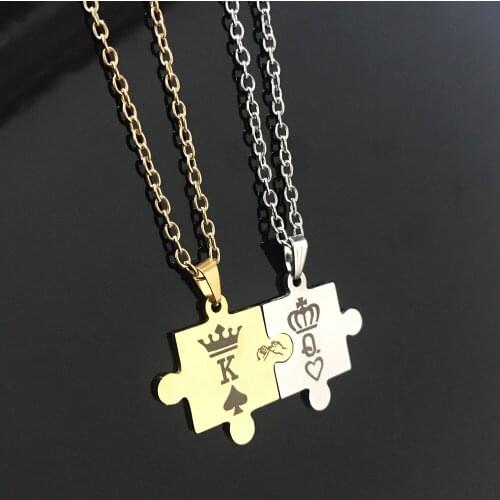 New money decoration stainless steel jewelry couple necklace king queen crown pendant accessories