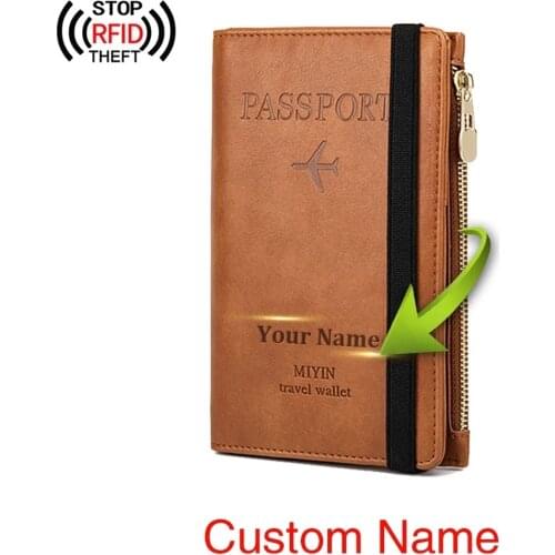 Free Engraved Rfid Passport Covers Travel Women Men Vintage Wallet Business Multi Function Bank Card Holder Case Customized