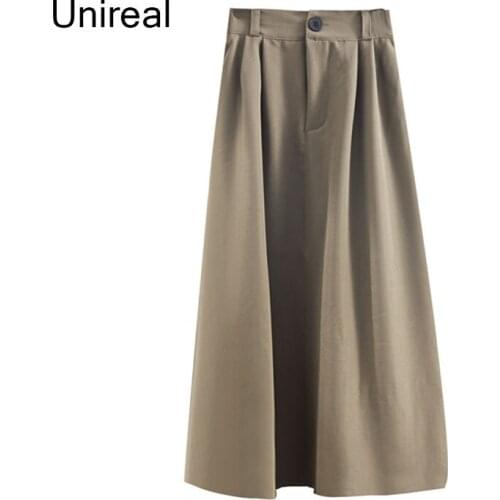 Unireal 2021 Autumn Women Casual Skirt High Waist Loose A Line Midi Skirt