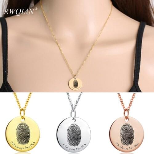 Custom Fingerprint Necklace Personalized Stainless Steel Pendant Name Necklaces for Women Chain Charm Jewelry Bridesmaid Gifts