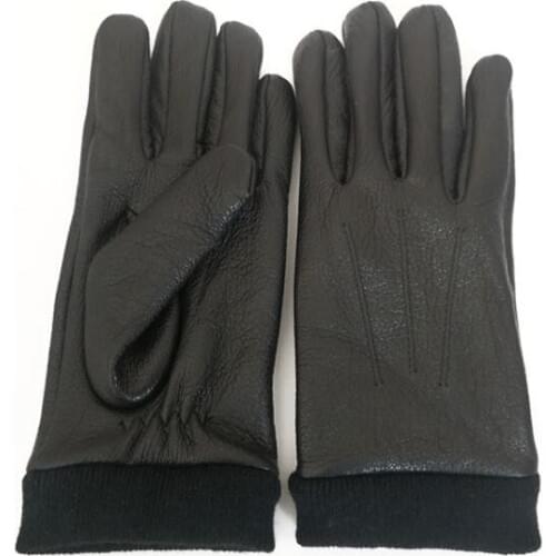Mens autumn winter natural sheepskin leather fleece lining warm glove male genuine leather touch screen driving glove R2300