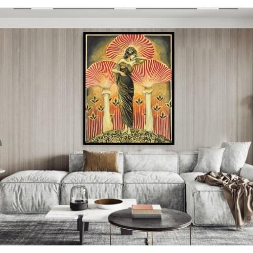 Soma Goddess Poster Print Pagan Mythology Wall Art Nouveau Psychedelic Mushroom Bohemian Canvas Painting Picture