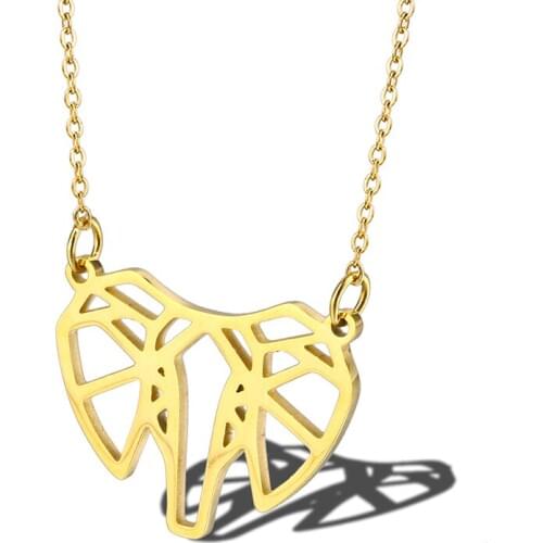 RIR Gold Lucky Origami Elephant Necklace Pendant In Stainless Steel Cute Animal Charm Necklaces Jewelry Party Accessories