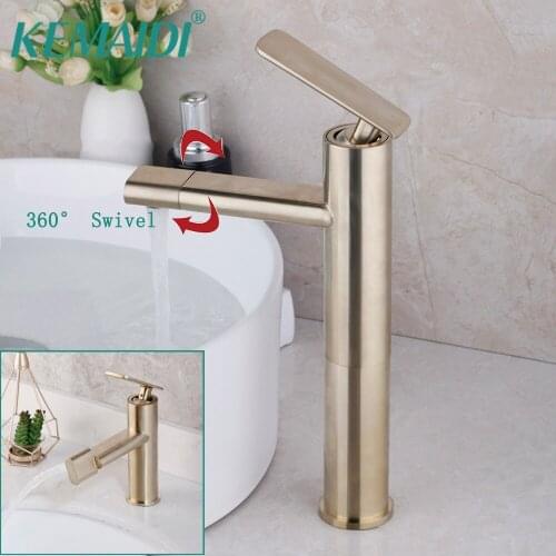 KEMAI Luxury Brushed Golden Bathroom Basin Faucet Short & High Deck 2 Choice Wash Basin Sink Faucets Mixer Tap Deck Mounted