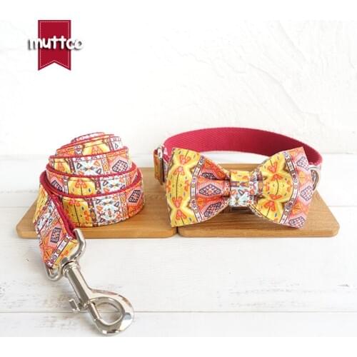 MUTTCO retailing basic dog collar pretty necklace for puppy gift THE RED BOHEMIAN print dog collar and leash 5 sizes UDC055
