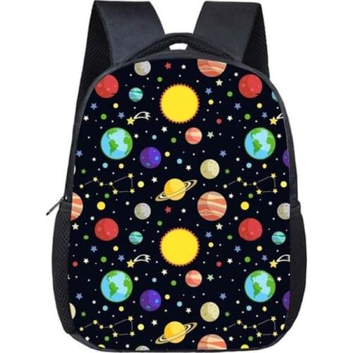 Cartoon Planet Print 12Inch School Bags for Little Kids Boys Girls Book Bag Cool Galaxy Backpacks Small Children Bookbag Mochila