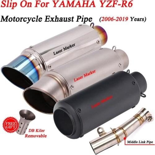 Slip On For YAMAHA R6 YZF-R6 2006-2019 R6 61MM Motorcycle Exhaust Escape Moto Modified Connection Middle Pipe With DB Killer
