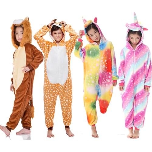 One Piece Hooded Kigurumi Unicorn Onesie for Kids Girls Unicorn Pajamas Boys Pyjamas Panda Kigurumi Pajama Pijamas