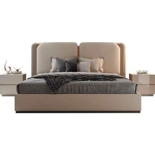 Modern light luxury solid wood leather art double bed master bedroom big bed Italian high-end designer furniture