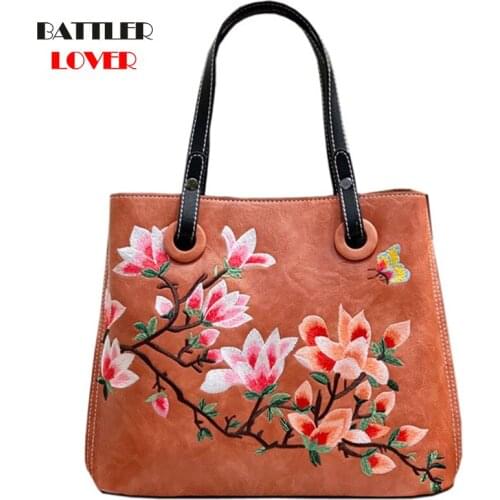 Embroidery Flower Handbags For Women Classic Beach Shoulder Bags Female High Quality Leather Travel Totes Ladies Luxury Designer