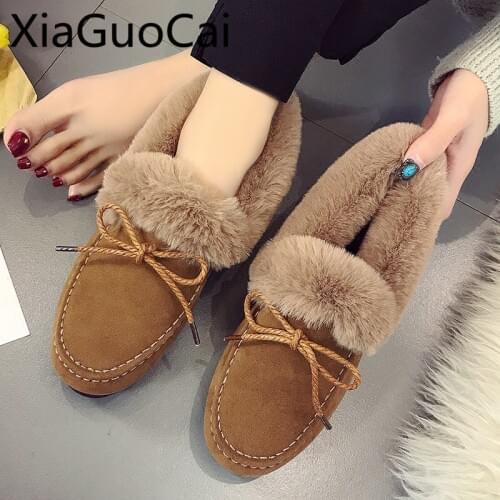 Winter Warm Brand Women Flat Sneakers Winter Plush Fur Female Loafers Faux Fur Female Casual Shoes Flats