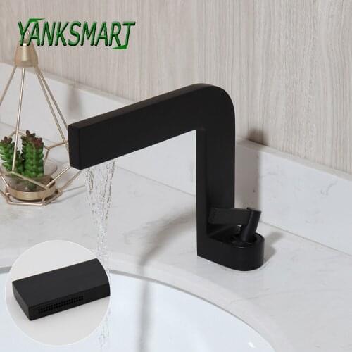 YANKSMART Matte Black Bathroom Faucet Basin Sink Deck Mount Bathtub Faucets Single Handle Washbasin Hot And Cold Mixer Water Tap