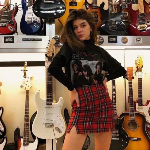 KLALIEN Womens Casual Skirt England Style Plaid Slim High Waist Zipper Package Hip Fashion Ladies Mini Pencil Skirt 2019 New