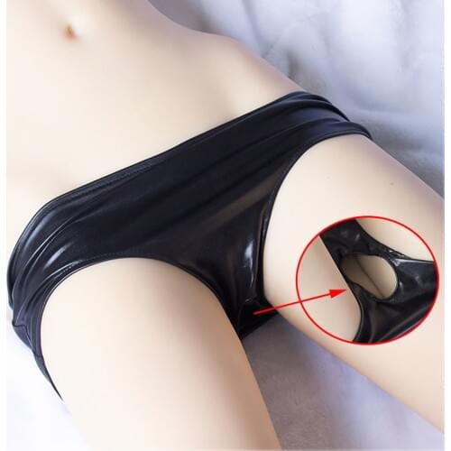 Women Sexy Crotchless Panties for Sex Leather Open Crotch Briefs Sex Lingerie Strap on Penis Chastity Panty with Hole Underpants