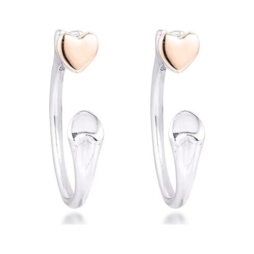Authentic 925 Sterling Silver Two Hearts Hoop Earrings Silver Earrings for Women Girls Gift brincos Wholesale