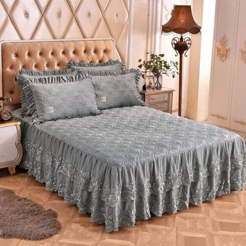 Winter Coral Fleece Bed Skirt Mattress Cover Bedspread Thickened Non-Slip Bedspread