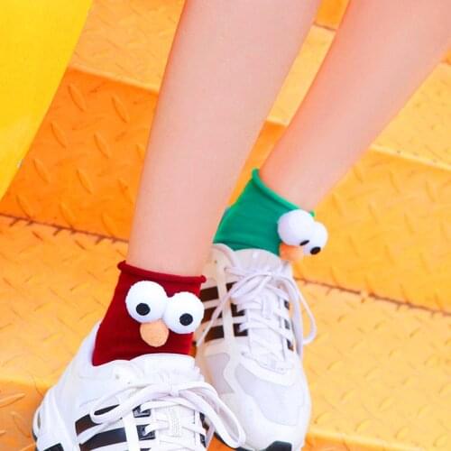 1 Pair New Fashion Big Eyes Patterned Candy Colors Cartoon Funny Socks Harajuku Women Cute Cotton Short Socks Kawaii Girl Socks