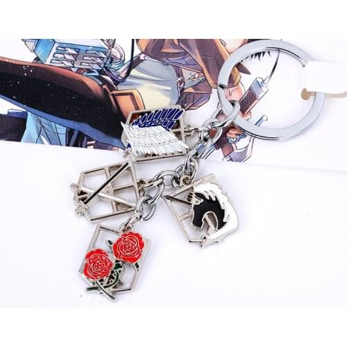 10pcs/lot Anime Attack On Titan Metal Keychain 4 Pendants Figure Key Ring Accessories Gift Jewelry jewelry accessories gifts