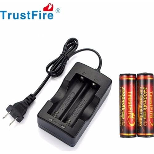 2pcs TrustFire 3.7V 3400mAh 18650 Rechargeable Battery with PCB Protected And 2 Slots 18650 Li-ion Battery Charger EU PLug