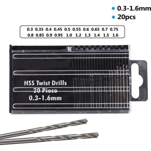 20pcs 0.3-1.6mm Twist Drill Bit Set High Speed Steel DIY Mini Drill Bit