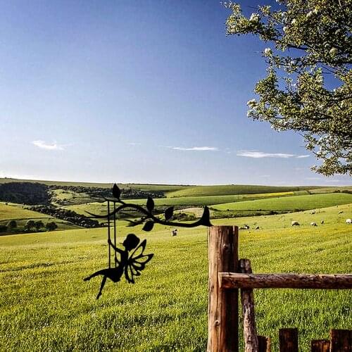 2D Garden Decoration Outdoor Stake Metal Art Elf Silhouette Inserting Ornament Fairy Garden Swinging on the Branch