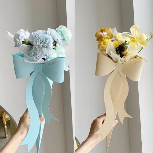 3pcs Bow Wrap Flower Party decor vase DIY flower basket kraft paper handbag Girl mother gift Valentines Day bouquet flower box