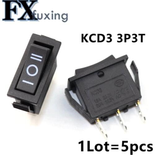 5pcs KCD3 AC 15A 250V /20A 125V 3 Pin SPDT KCD3 ON-OFF-ON 3 Position BLACK Boat Rocker Switch Push Button Switch New