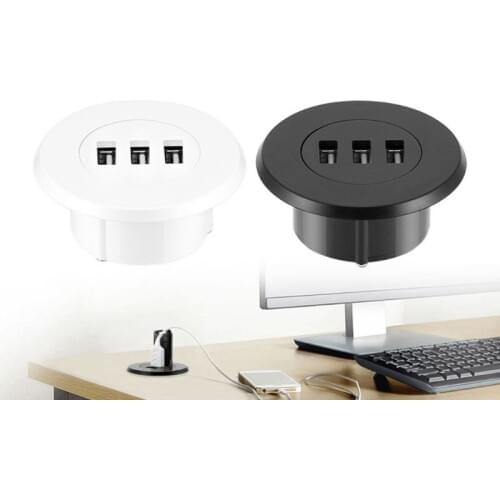 5cm Grommet Hole In-Desk Mounting 3 Ports USB 2.0 Hub For Laptop PC Computer
