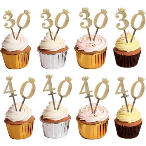 Acrylic 30 40 50 60 Years Cupcake Toppers Birthday Party Anniversary Adult 30th 40th 50th 60th Birthday Cake Topper Decorations