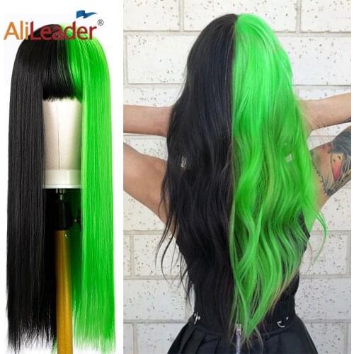 Alileader Synthetic Cosplay Wigs Pastel Goth Wig 26 Inches Long Hair Two Tone Wig Two Colors Half And Half Lolita Wig