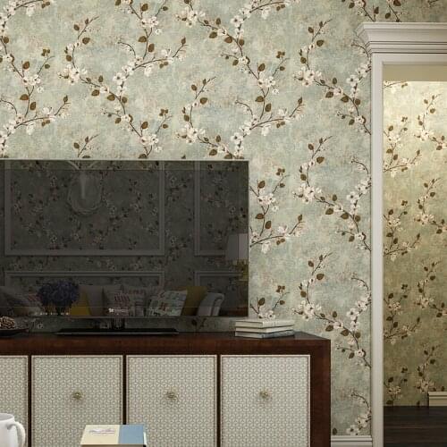 American Vintage Plum Flower Wallpaper Retro Papel Mural Paper Wallpapers Roll Living Room Decor Tapety Floral Papel Tapiz Qz020