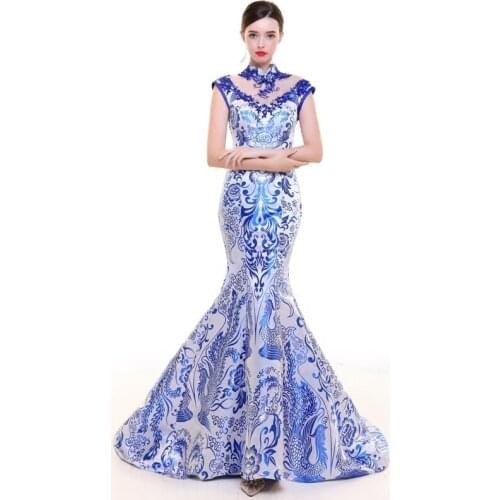 Embroidery Satin Cheongsam Modern Qipao Wedding China Evening Gown Chinese Traditional Dress Woman Banquet Vestido Long Qi Pao