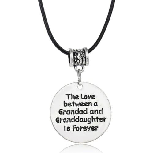 Bespmosp 24PC/Lot Wholesale"The Love Between a Grandad And Granddaughter Is Forever"Leather Charm Chain Pendant Necklace Jewelry