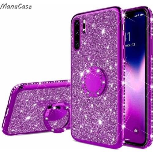 Luxury Finger Ring Diamond Glitter Silicone Phone Case For Huawei P40 Lite P30 Pro P20 Mate 30 Pro Mate 20 Lite Mate 10 Pro 9