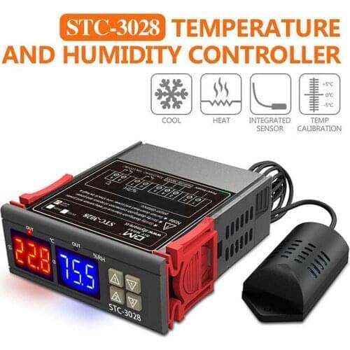 STC-3028 LED Temperature Humidity Controller Digital Display Thermostat AC110-220V 10A for Aquariums Incubators