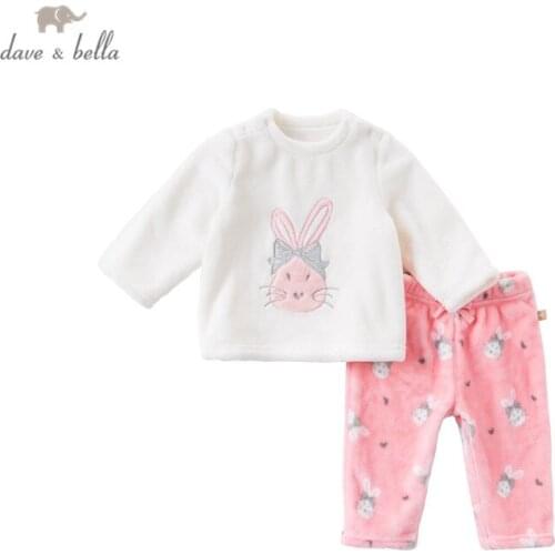 DB16079 dave bella winter baby girls fashion bow cartoon clothing sets kids cute sets children 2pcs suit