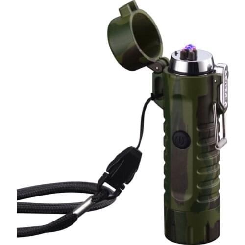Outdoor camping flashlight USB charging Dual Arc Lighter with Flashlight Waterproof Electric Lighter