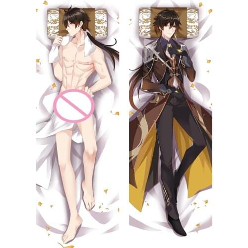 Genshin Impact Zhongli Cosplay Pillowcase Male Dakimakura Peachskin 2-Side Hugging Body Pillow Case Otaku Pillow Cushion Cover