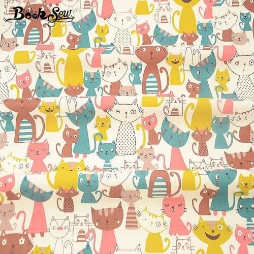 Booksew Patchwork Sewing Cotton Twill Fabric Cute Cats Animal Design Cloth Doll Pillow Craft Dress Material Textile Fabric Meter