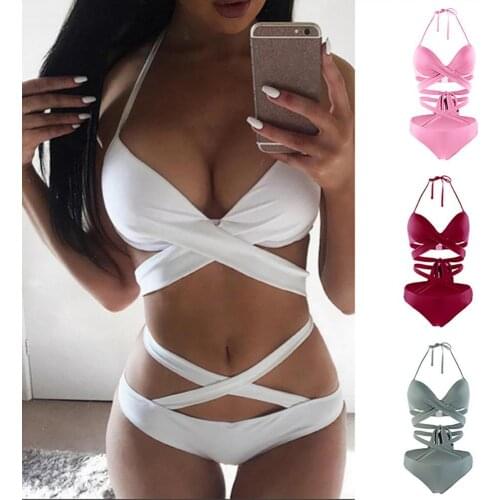 Hot Sales Sexy Women Push up Bikini Set Halter Padded Bandage Swimwear Beach Swimsuit