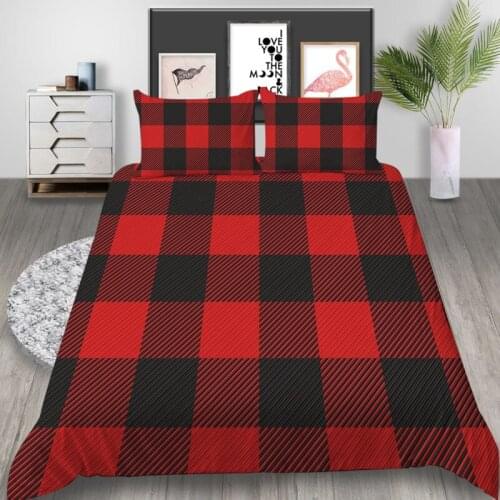 Thumbedding Plaid Bedding Set Scottish Classic Duvet Cover Red Black King Queen Twin Full Single Double Unique Design Bed Set