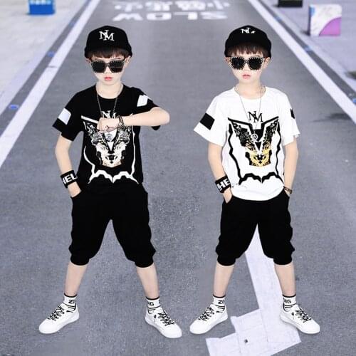 Boys Summer Suit T-Shirt Handsome Big Boy Children Sportswear Kids Fashion Street Dance Work Out Clothes 2021