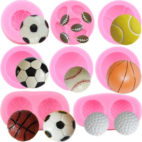 Mini Football Basketball Golf Silicone Mold Baby Party Cupcake Topper Fondant Cake Decorating Tools Clay Candy Chocolate Mould
